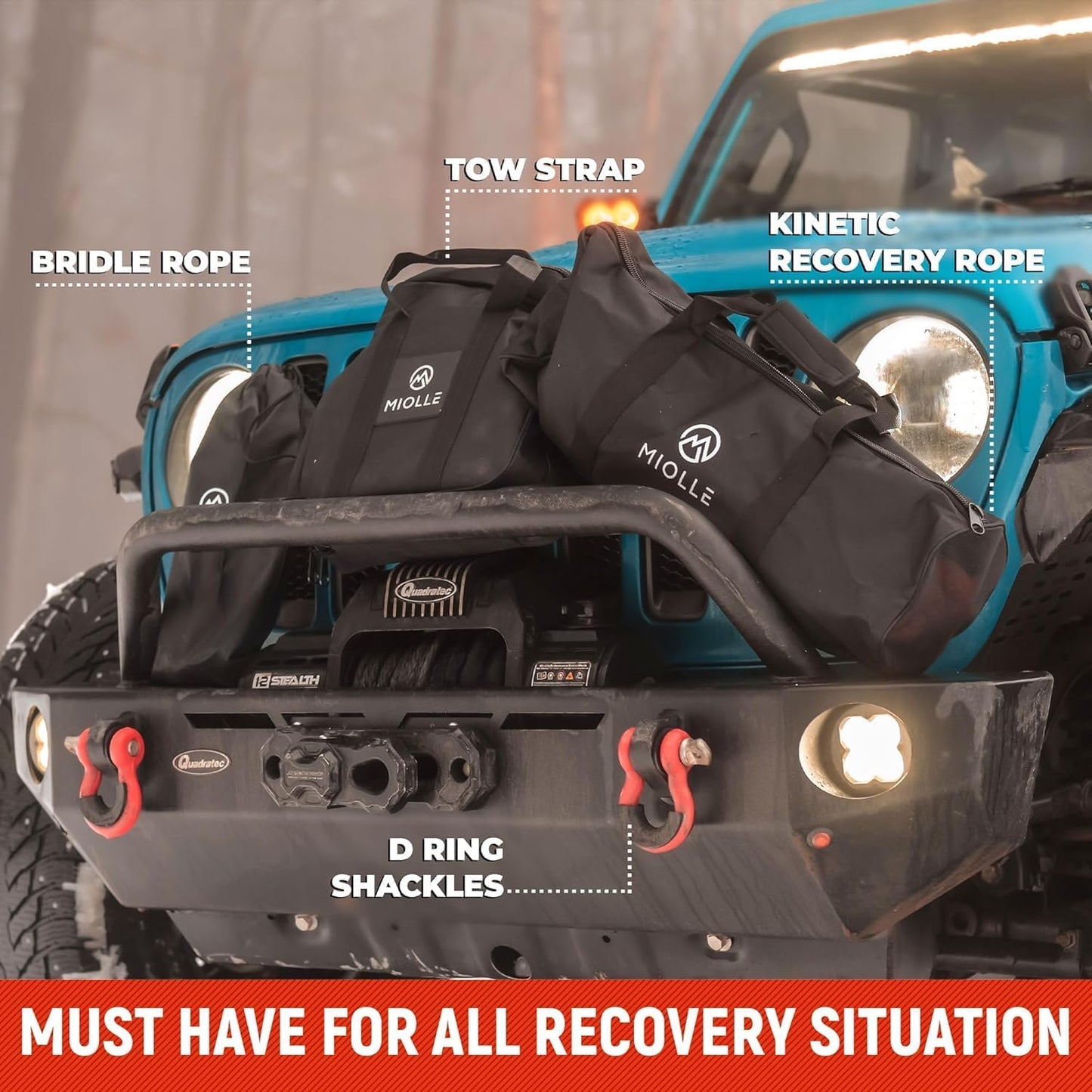 gear Tow Strap 4”X30’- 45000Lbs MBS (Lab Tested) Recovery Strap Kit Includes: Tow Rope, 2 D-Ring Shackles MBS- 62700LBS, Storage Case