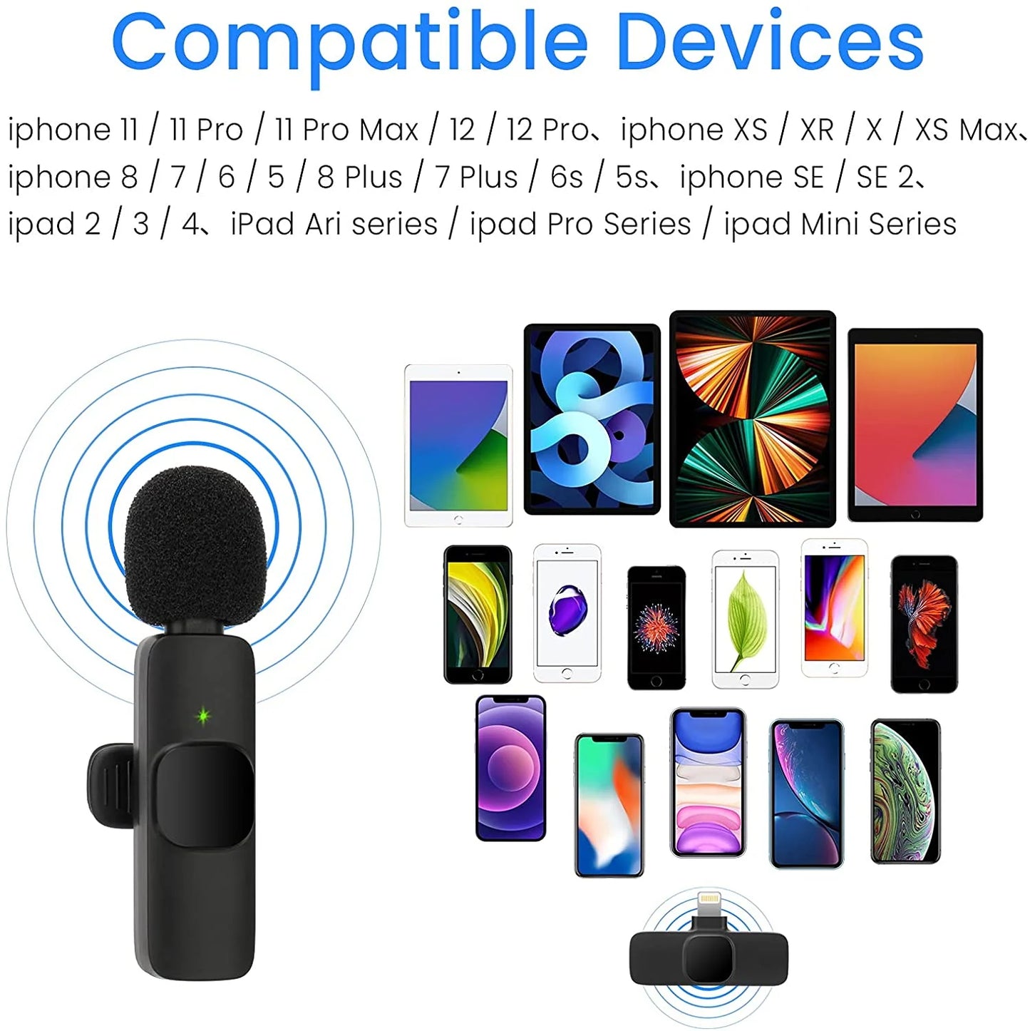 Wireless Lavalier Microphone for Iphone - Lapel Microphone Wireless Microphone with Clip Mini Lapel Mic for External Recording Video Recording