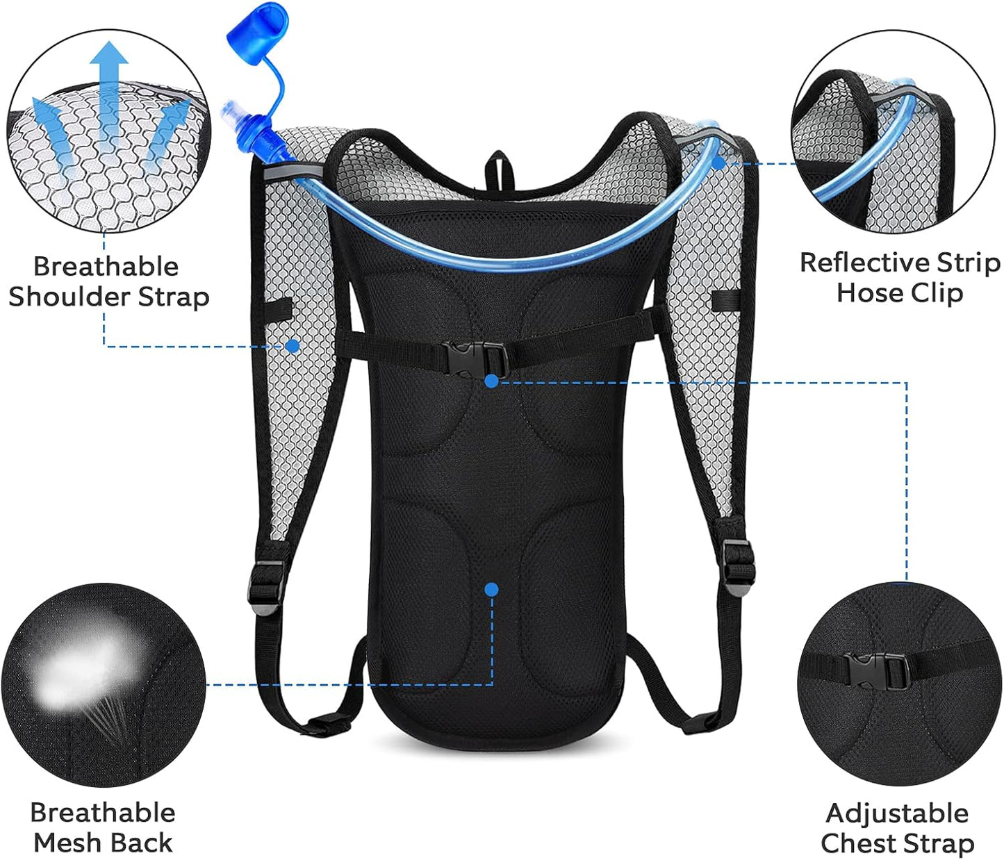 Light Hydration Backpack with 2L Water Baldder Lightweight Hydration Packs Rucksack Water Backpack for Running Hiking Camping Skiing Cycling Daypack (Blue)