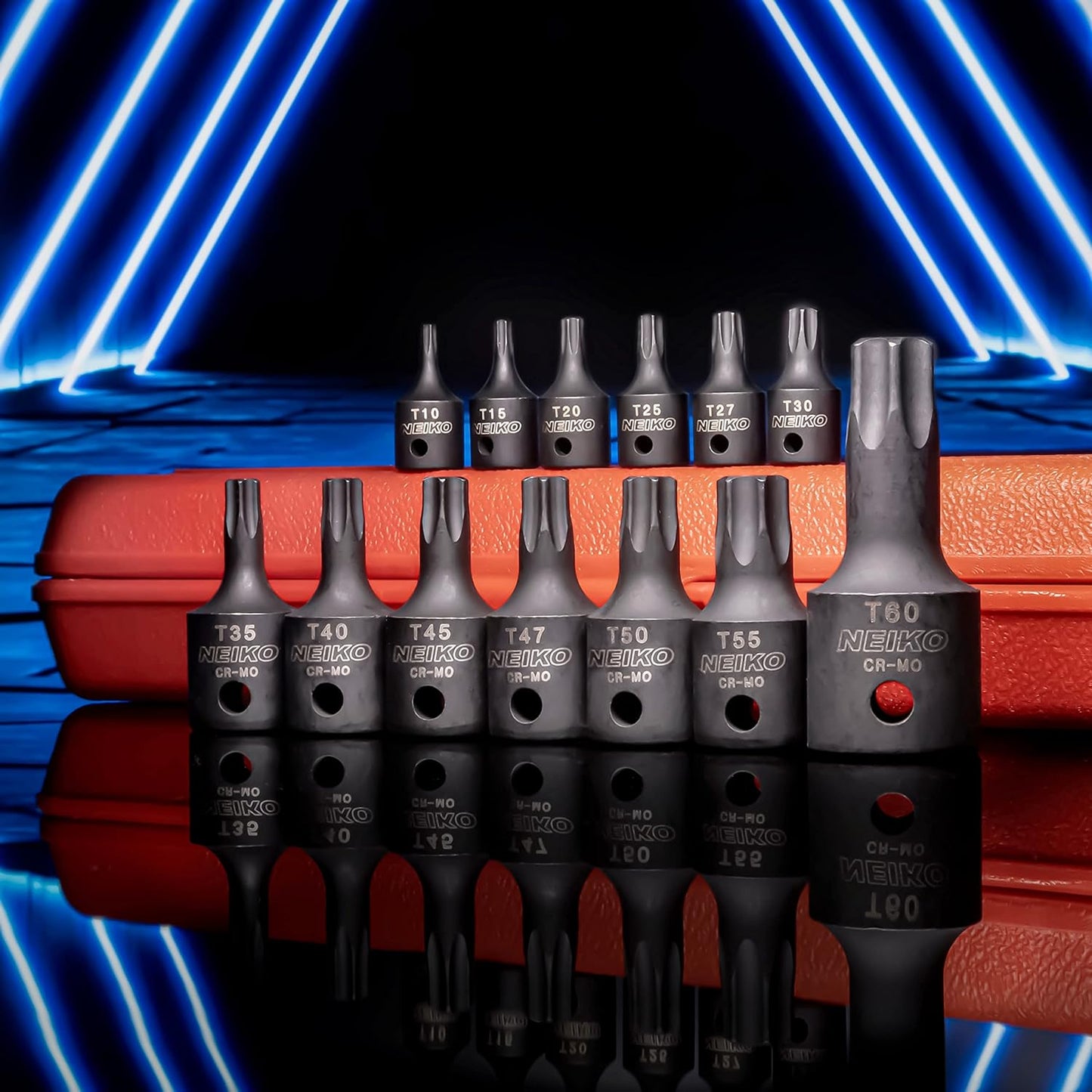 10281B Impact Torx Bit Socket Set, 1/4", 3/8", and 1/2" Drive, 6 Point Star Sockets, Heavy Duty Impact Grade Cr-Mo, T10 to T60 High Impact, Professional Grade Auto & Motorcycle Mechanic Socket