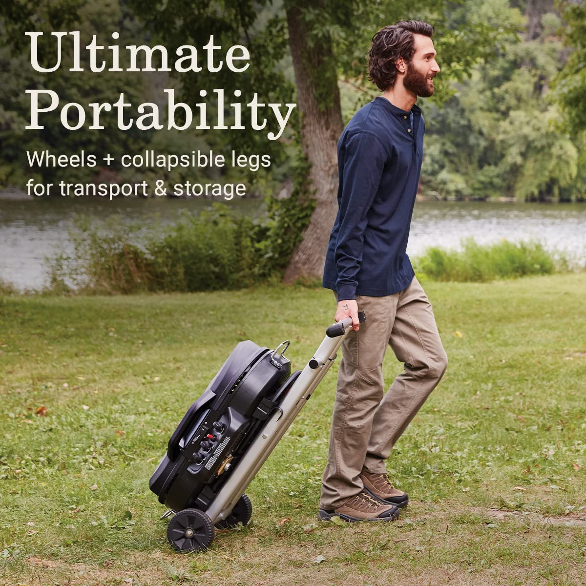 Roadtrip 285 Portable Stand-Up Propane Grill with 3 Adjustable Burners & Instastart Ignition, 20,000 Btus of Power for Outdoor Cooking