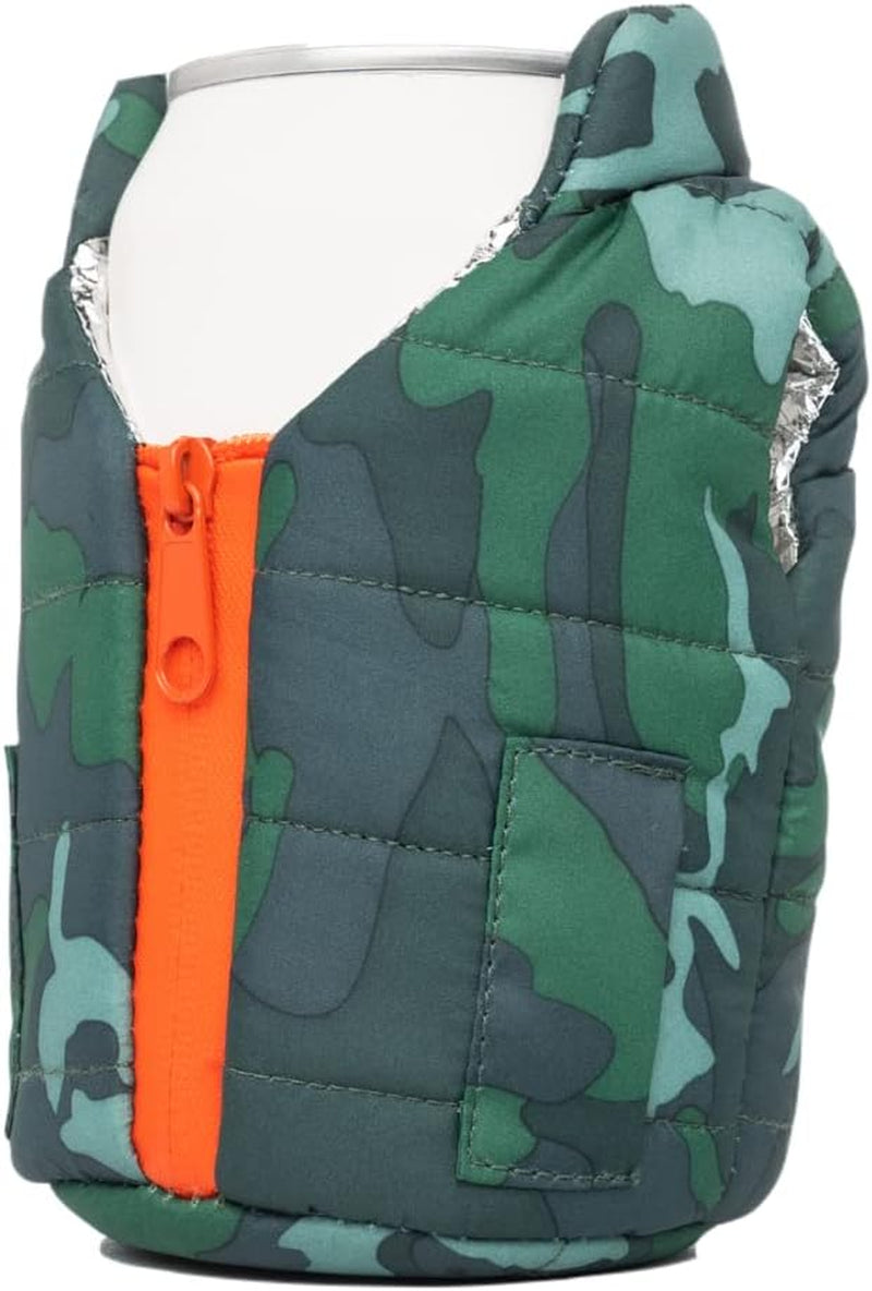 - the Puffy Vest - Insulated 12 Oz Can Cooler I Beer Bottle & Soda Can Insulator, Keep Drinks and Beverages Cold - Camo Green & Orange