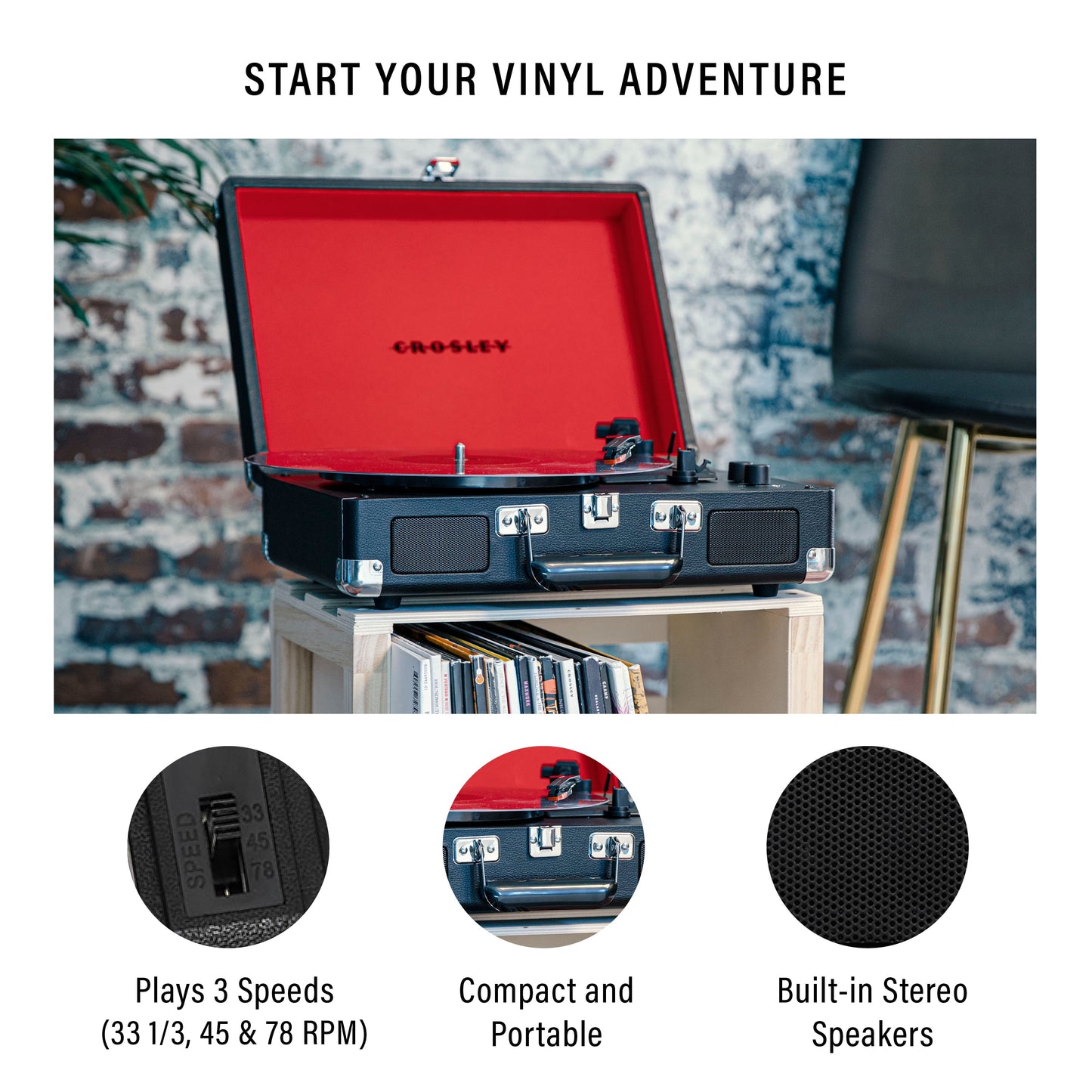 Cruiser plus Vinyl Record Player with Speakers and Wireless Bluetooth - Audio Turntables