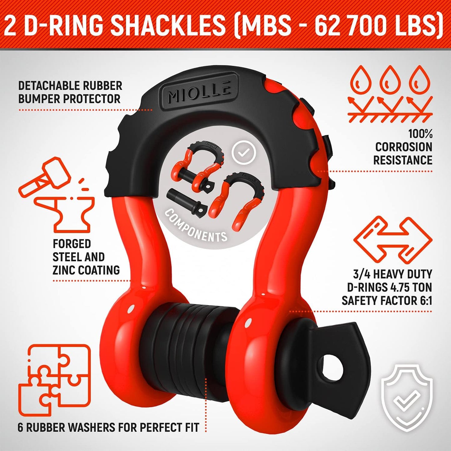 gear Tow Strap 4”X30’- 45000Lbs MBS (Lab Tested) Recovery Strap Kit Includes: Tow Rope, 2 D-Ring Shackles MBS- 62700LBS, Storage Case