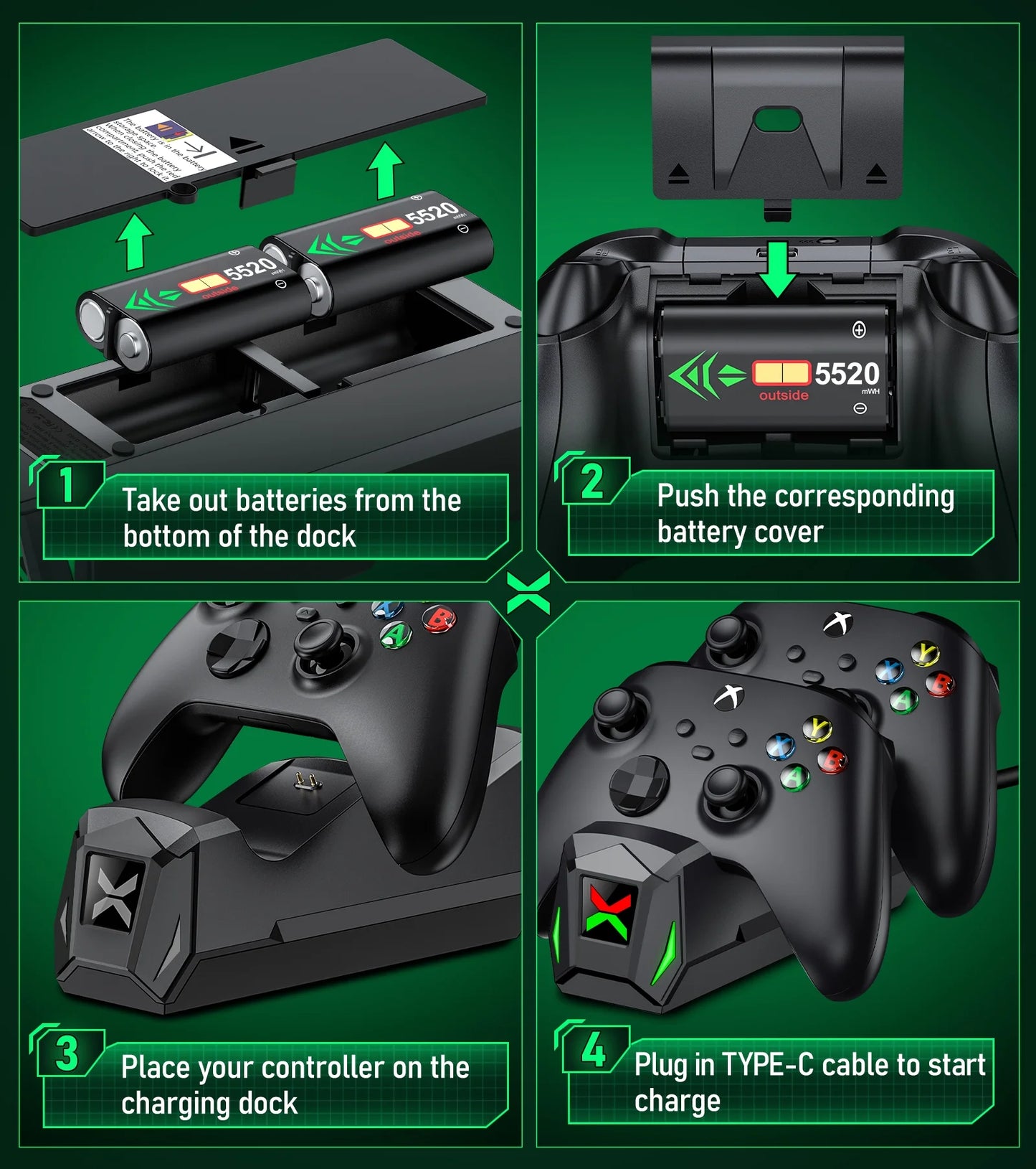 Xbox Controller Charger Station with 2*5220Mwh Rechargeable Battery Pack for Xbox One (All Models), Black