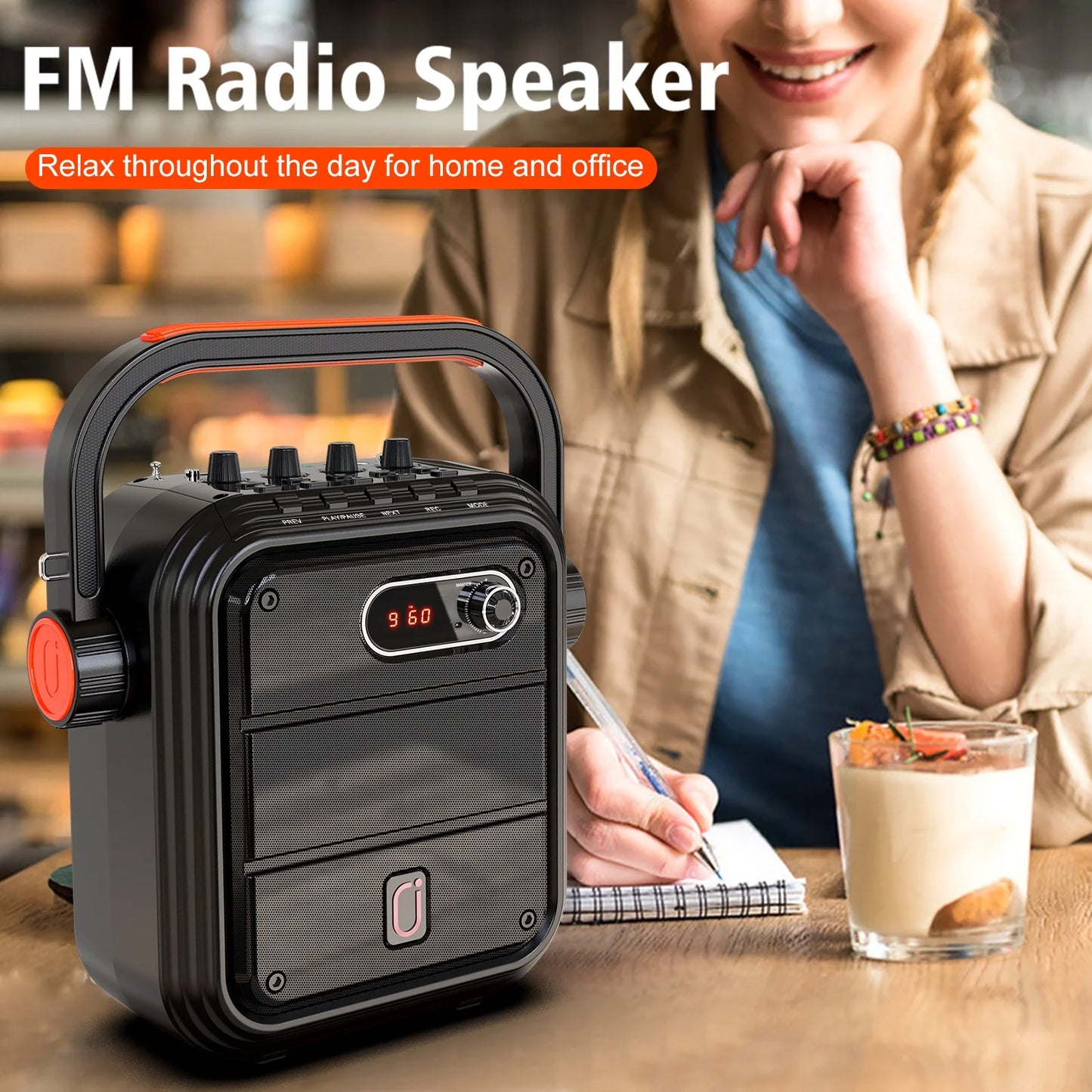 Bluetooth Speaker, Wireless Speaker with FM Radio, Portable Outdoor Speaker with 2 Microphone
