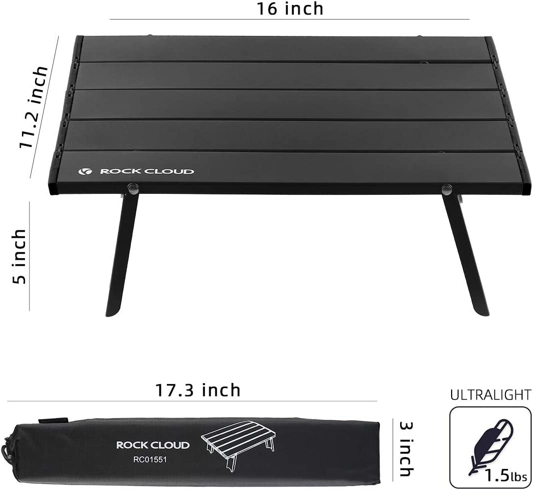 Folding Beach Table Aluminum Portable Camping Table Ultralight, Black