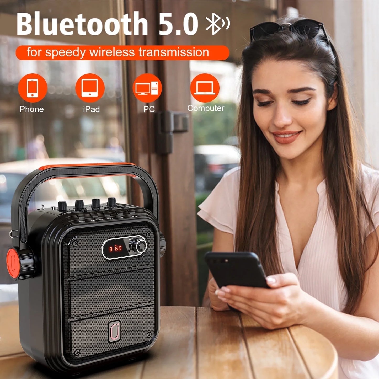 Bluetooth Speaker, Wireless Speaker with FM Radio, Portable Outdoor Speaker with 2 Microphone