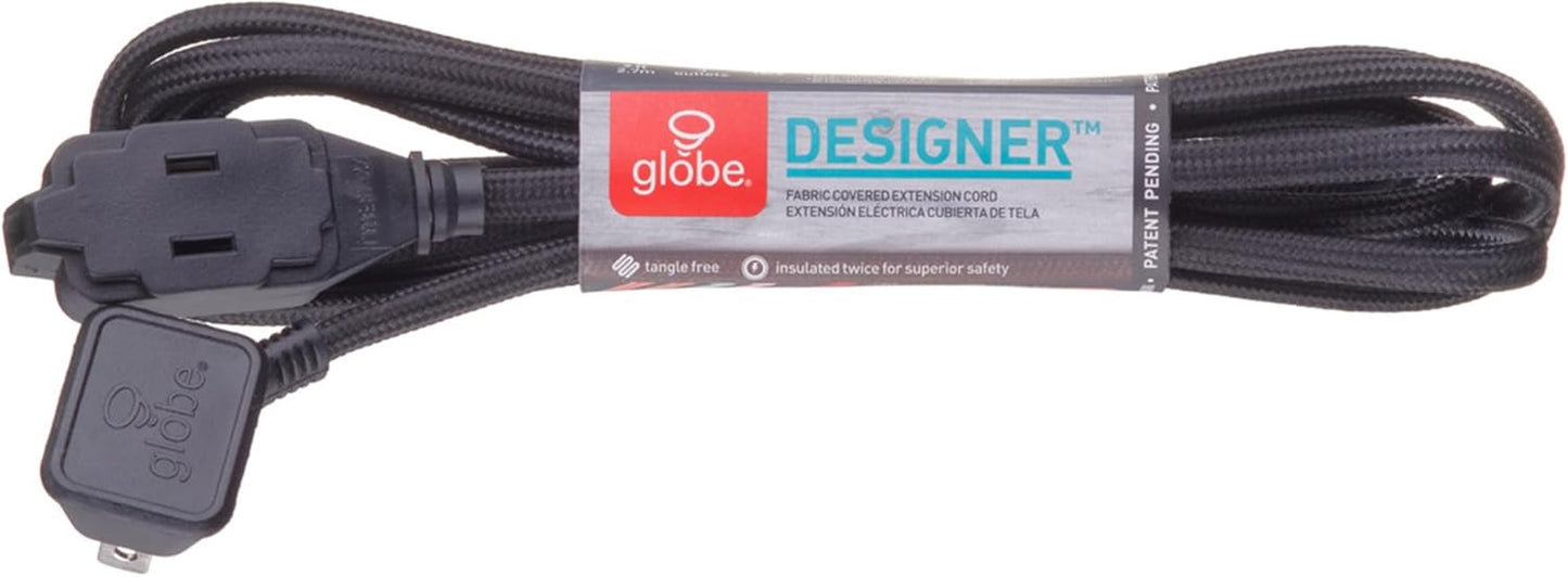 Electric 22810 9Ft Fabric Extension Cord, 3 Polarized Outlets, Right Angle Plug, 125 Volts, Black, Extension Cord with Multiple Outlets, Multi Plug Outlet, Electrical Outlet, Home Improvement