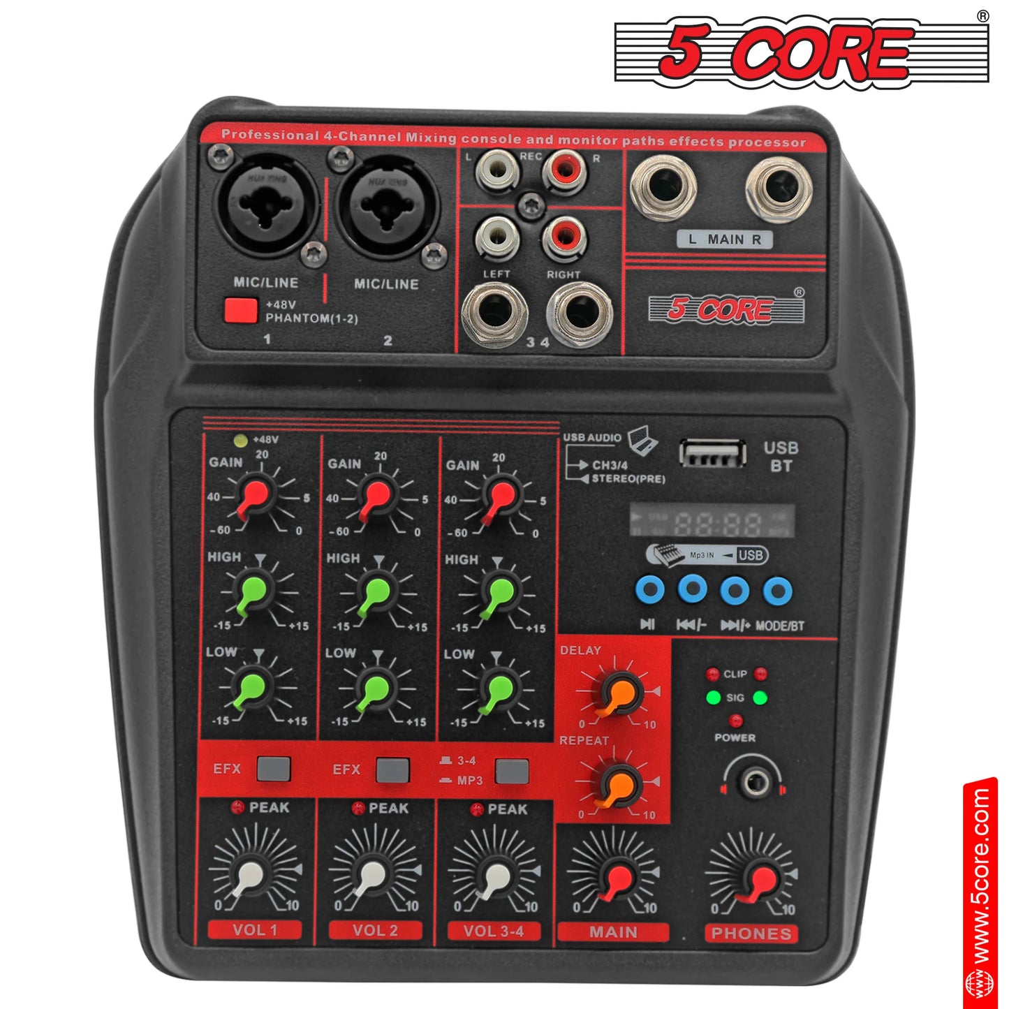 5 Core Audio Mixer 4 Channel DJ Equipment with Bluetooth USB Sound Board Console