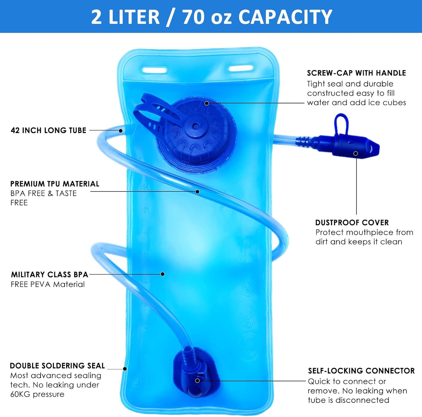 Light Hydration Backpack with 2L Water Baldder Lightweight Hydration Packs Rucksack Water Backpack for Running Hiking Camping Skiing Cycling Daypack (Blue)