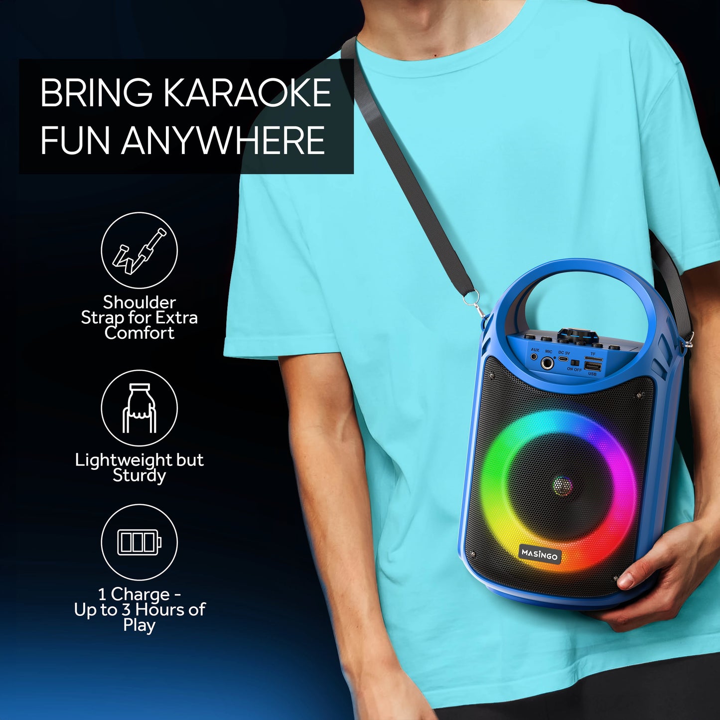 Karaoke Machine for Kids and Adults with 1 Wireless Karaoke Microphone and 1 Wired Mic, PA Portable Speaker System with LED Lights, Supports TF Card/Usb, AUX/MIC In, TWS for Home Party, Burletta C10