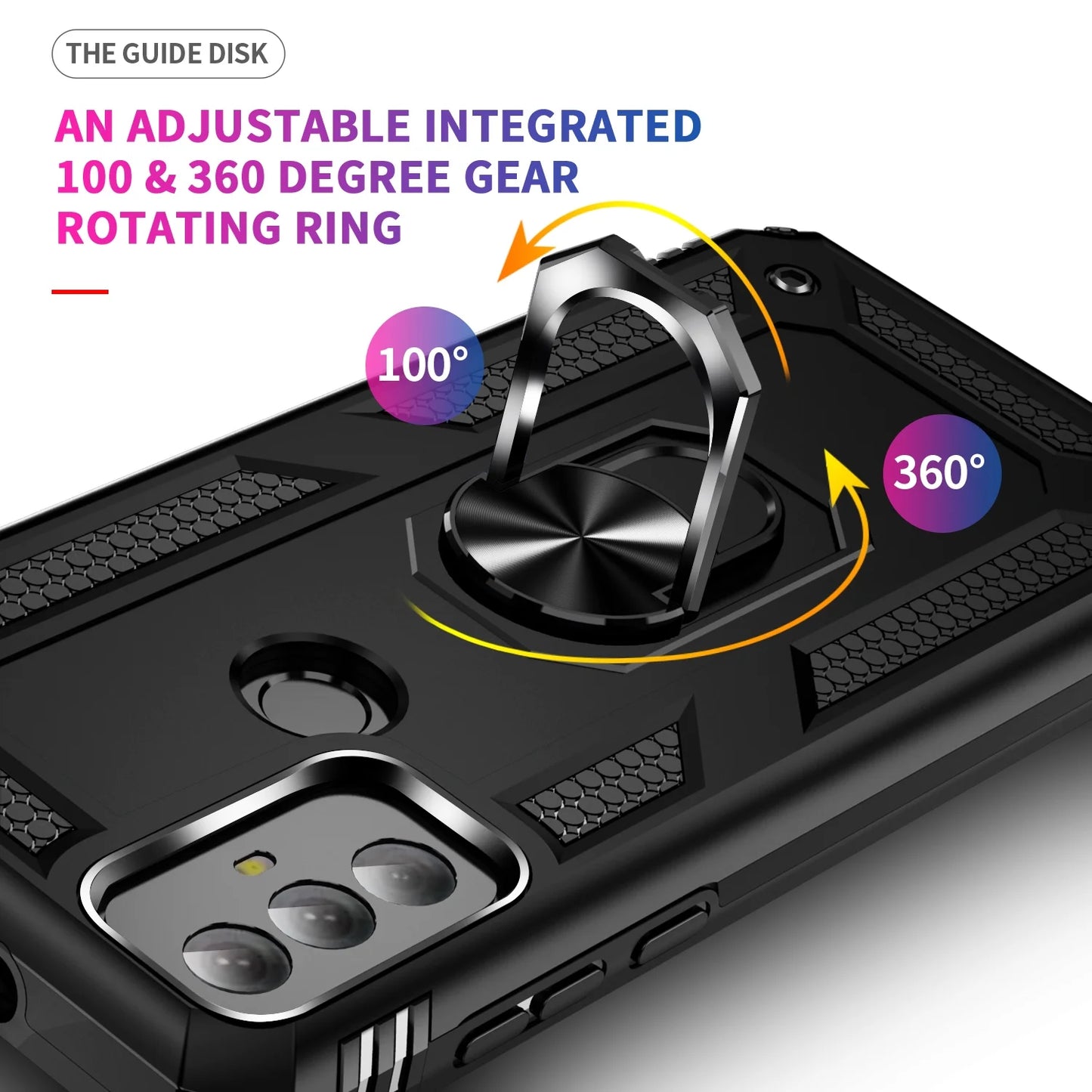 for Motorola Moto G Play 2023 Phone Case, with Tempered Glass Screen Protector, Impact Resistant Metal Ring Magnetic Support Kickstand Drop Protector Cover for Moto G Play 2023 (Black)
