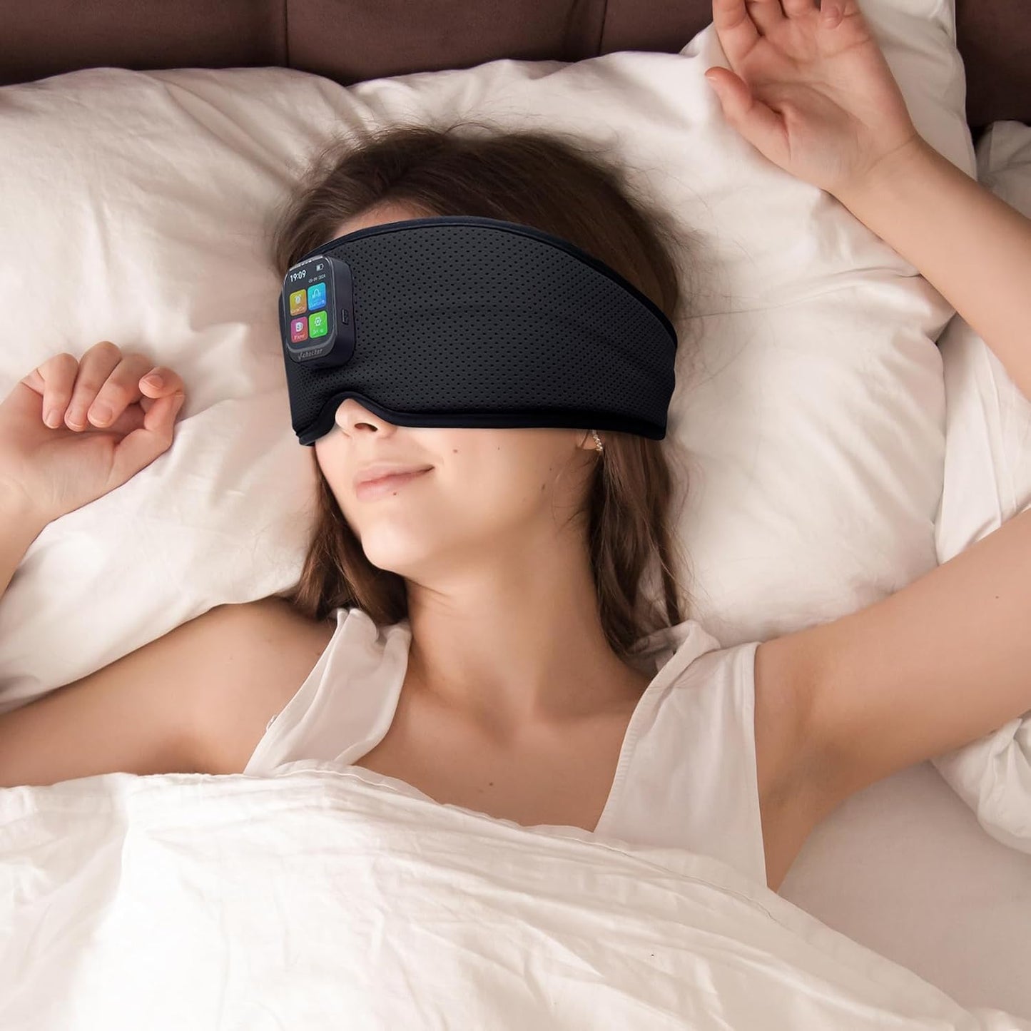 Sleep Mask with Bluetooth Headphones, 3D Contoured Sleep Eye Mask with Adjustable Eye Cups & Headband, Controllable Display, Blackout, Soft Comfortable, Travel Sleep Mask for Women Men Black
