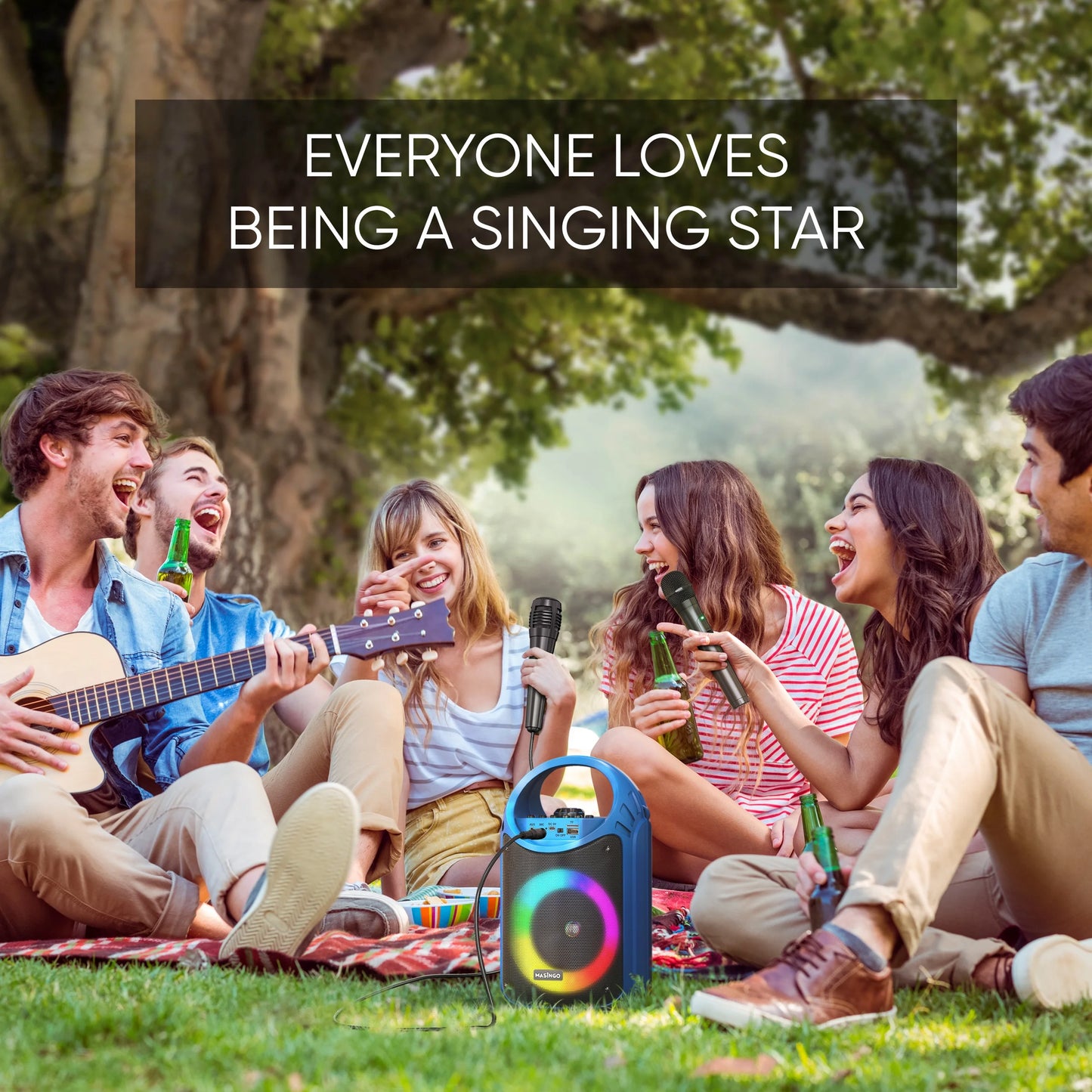 Karaoke Machine for Kids and Adults with 1 Wireless Karaoke Microphone and 1 Wired Mic, PA Portable Speaker System with LED Lights, Supports TF Card/Usb, AUX/MIC In, TWS for Home Party, Burletta C10