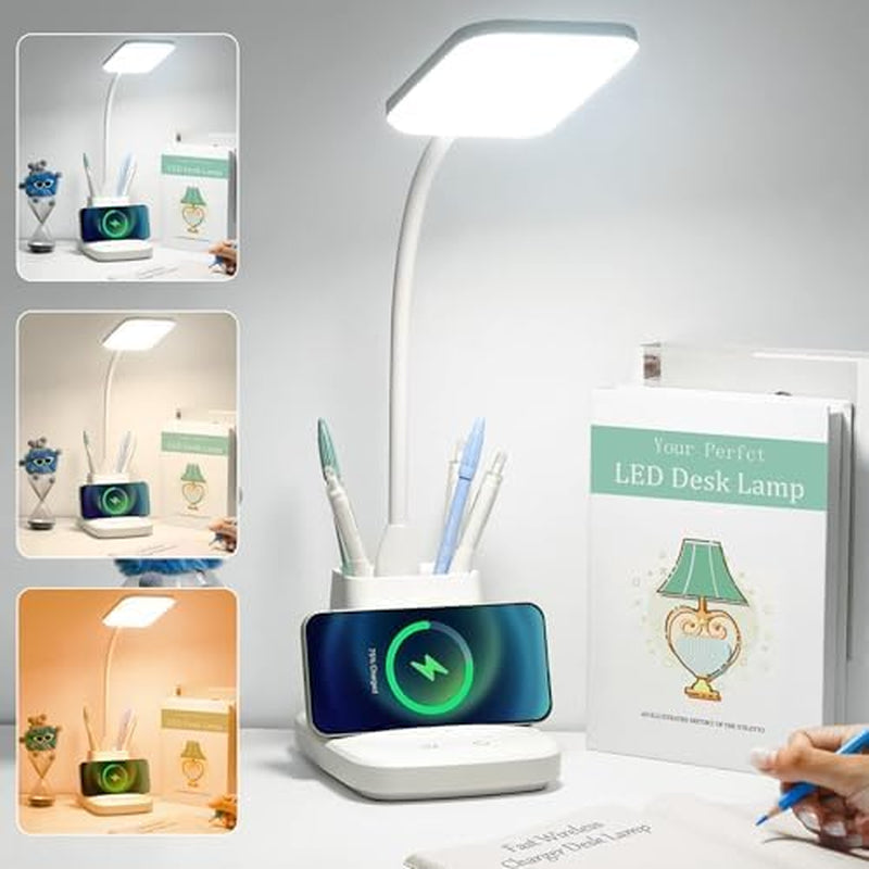 USB Bedside Table Lamp, Minimalist Nightstand Lamp with Charging Ports, Lamps for Bedrooms, Fabric Linen Lamp Shade, Modern Desk Lamp with Pull Chain (Round Table Lamp)