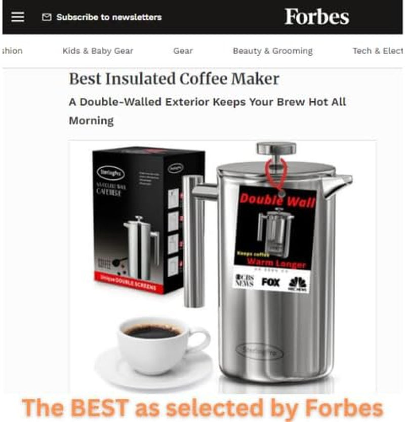 French Press Coffee Maker(1.75L)-Double Walled Large Coffee Press with 2 Free Filters-Enjoy Granule-Free Coffee, Stylish Rust Free Kitchen Accessory-Stainless Steel (Mirror Finish, 1.5L)