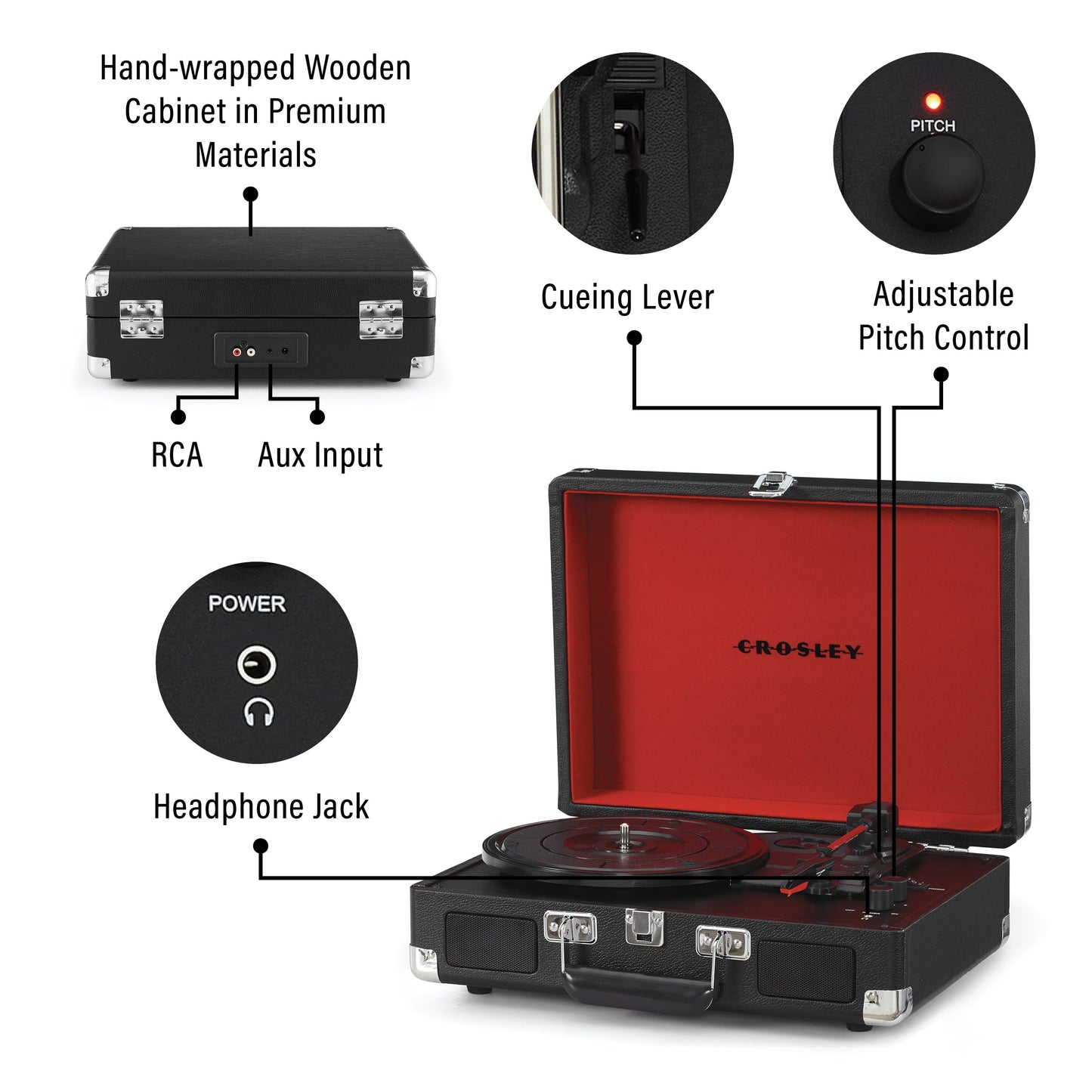 Cruiser plus Vinyl Record Player with Speakers and Wireless Bluetooth - Audio Turntables