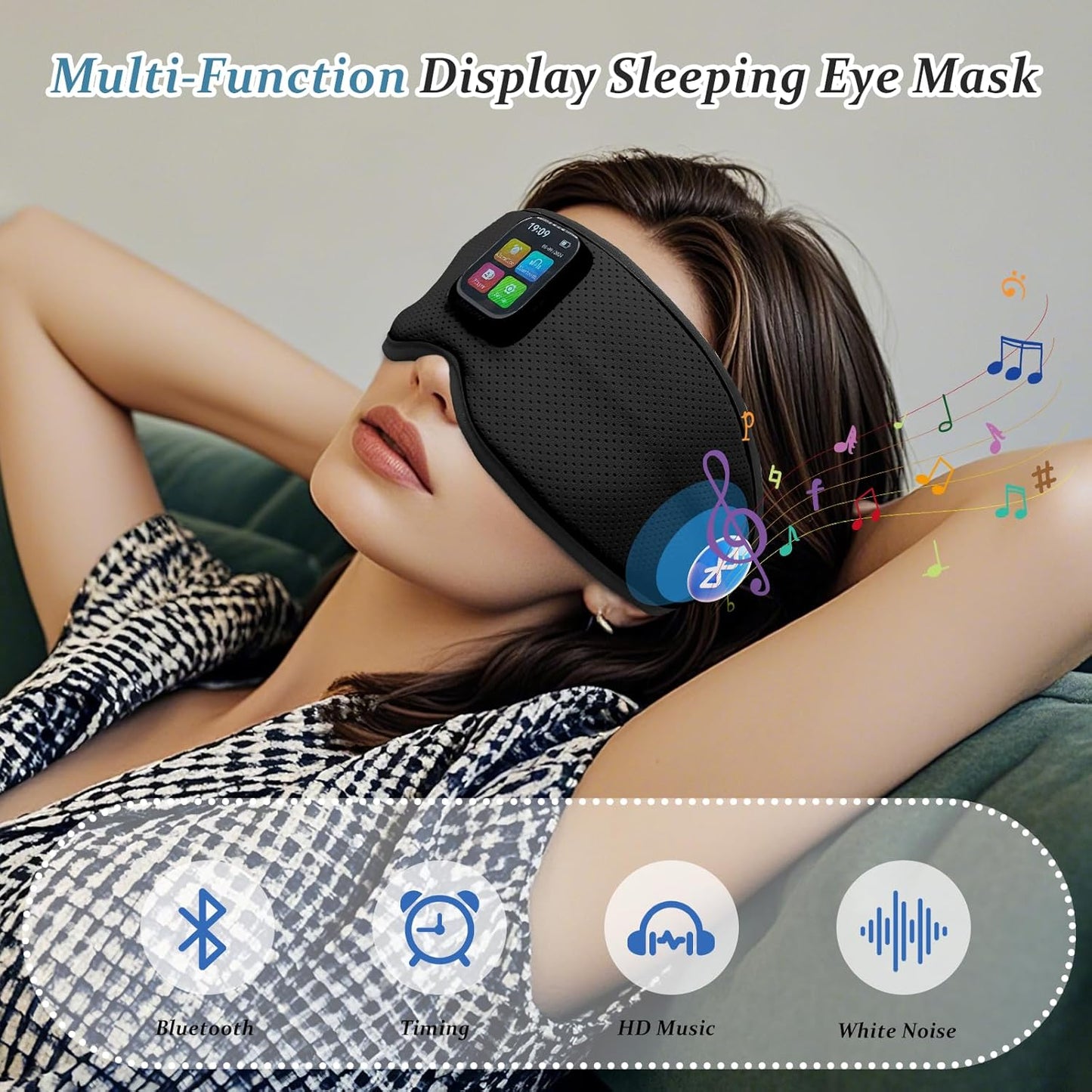 Sleep Mask with Bluetooth Headphones, 3D Contoured Sleep Eye Mask with Adjustable Eye Cups & Headband, Controllable Display, Blackout, Soft Comfortable, Travel Sleep Mask for Women Men Black