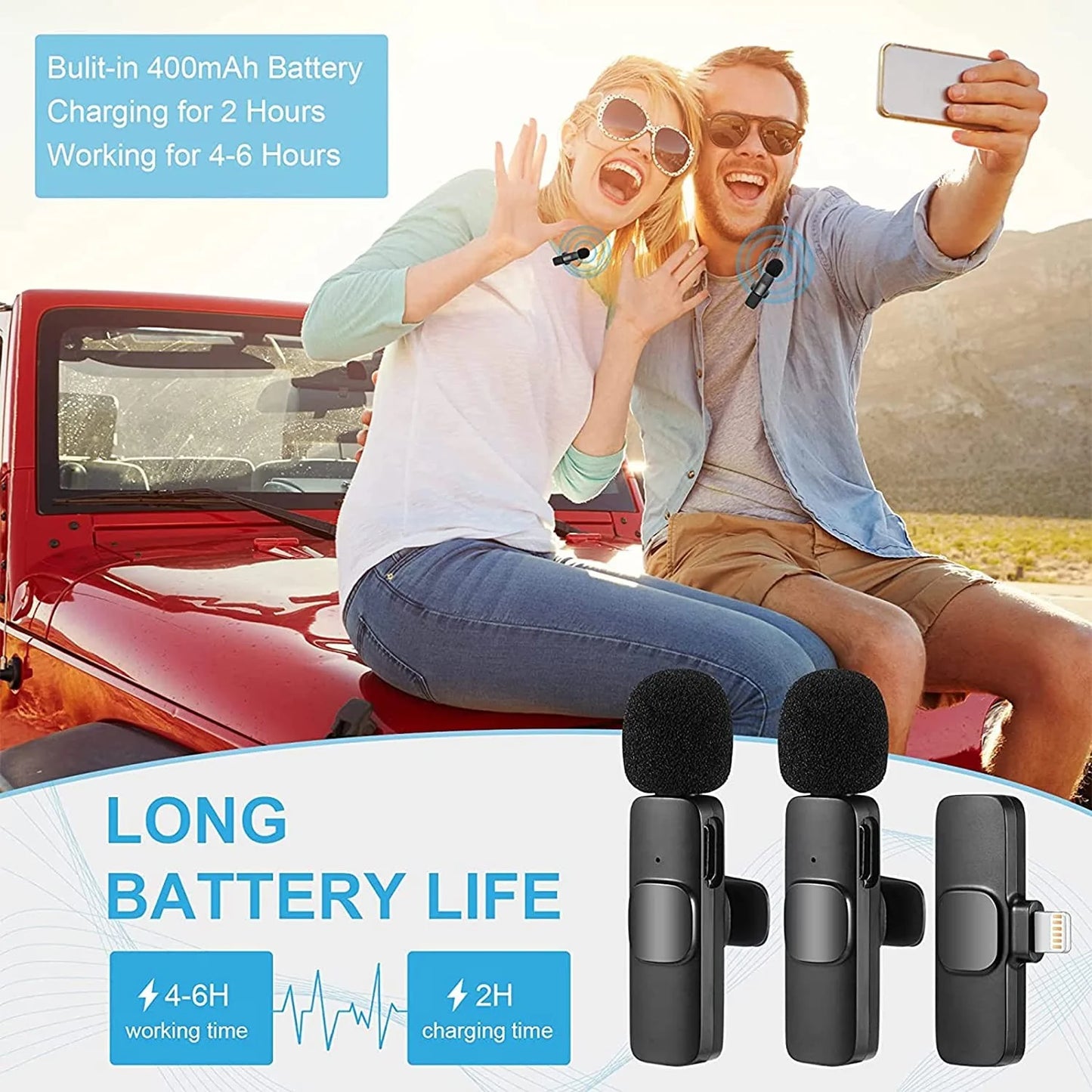 Auto Connection Mini Clip on Lapel Lavalier Tiny Rechargeable Wireless Microphone, Black