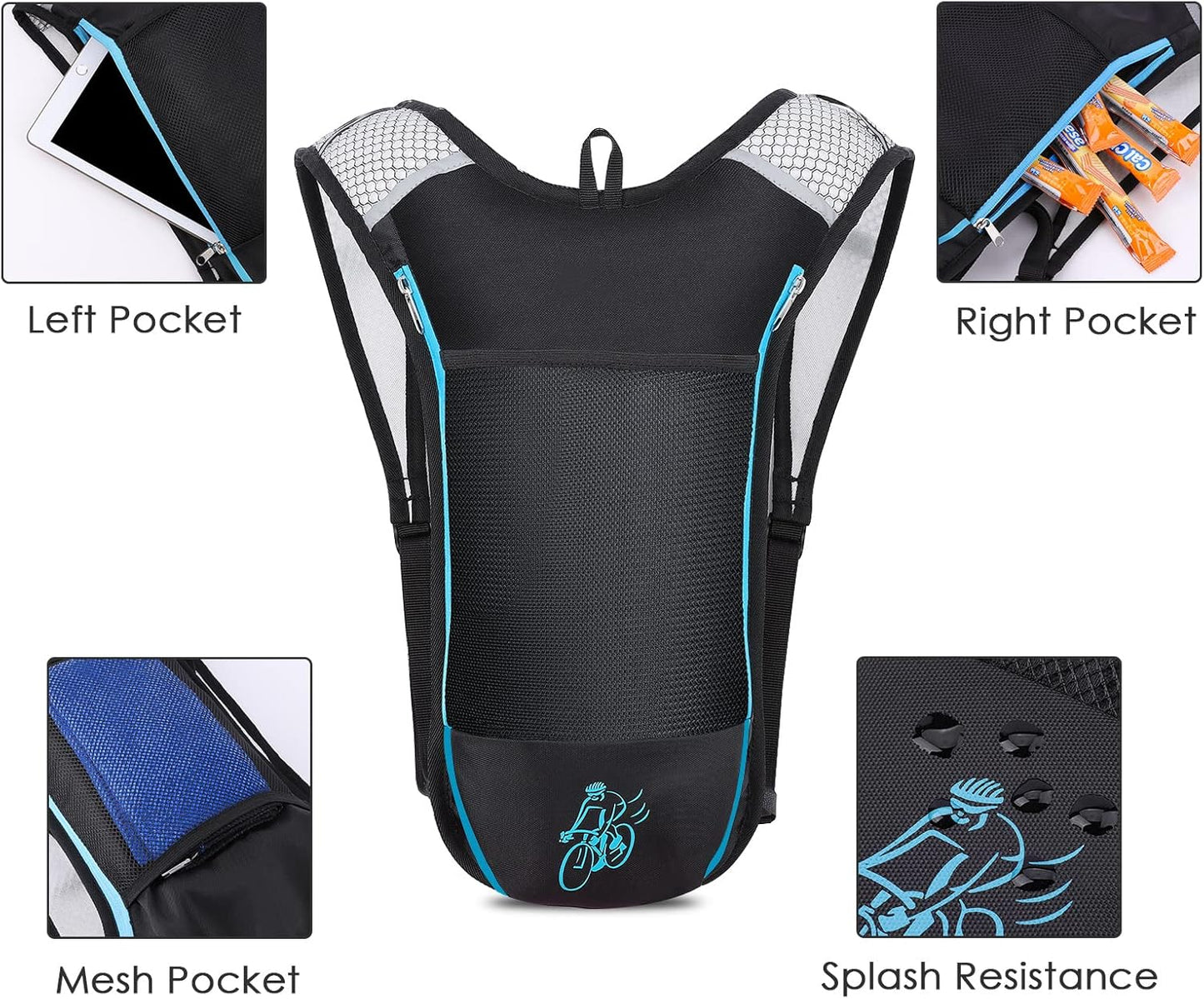 Light Hydration Backpack with 2L Water Baldder Lightweight Hydration Packs Rucksack Water Backpack for Running Hiking Camping Skiing Cycling Daypack (Blue)