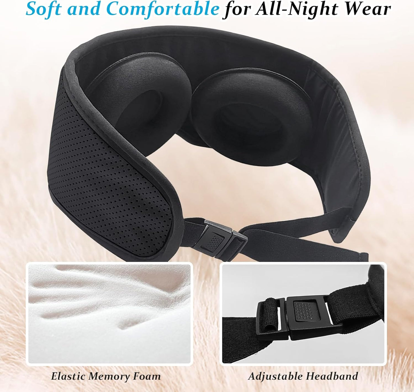 Sleep Mask with Bluetooth Headphones, 3D Contoured Sleep Eye Mask with Adjustable Eye Cups & Headband, Controllable Display, Blackout, Soft Comfortable, Travel Sleep Mask for Women Men Black