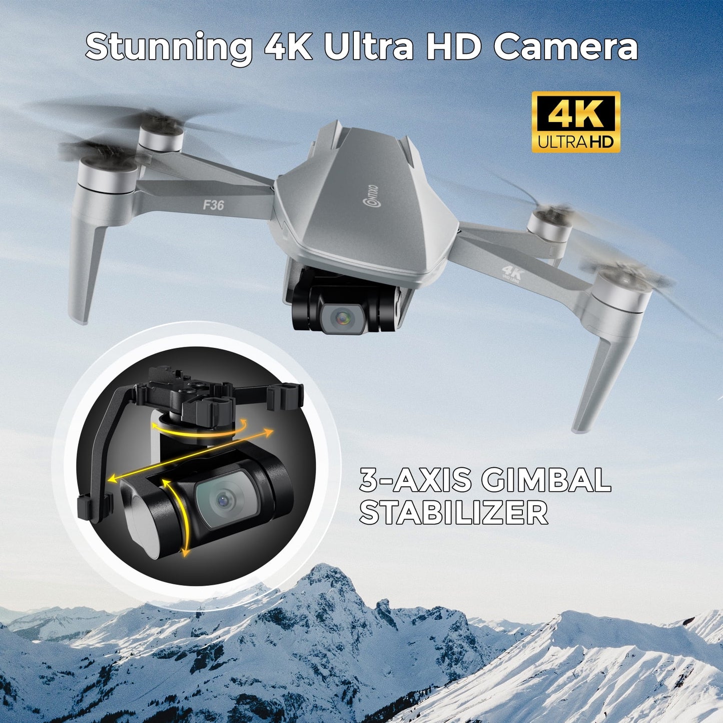 F36 GPS Mini Drone with Camera, 4K UHD, 3-Axis Gimbal, RC Quadcopter, Brushless Motor, Foldable Design, FPV, Auto Return & Smart Features, Beginners & Enthusiasts - Silver