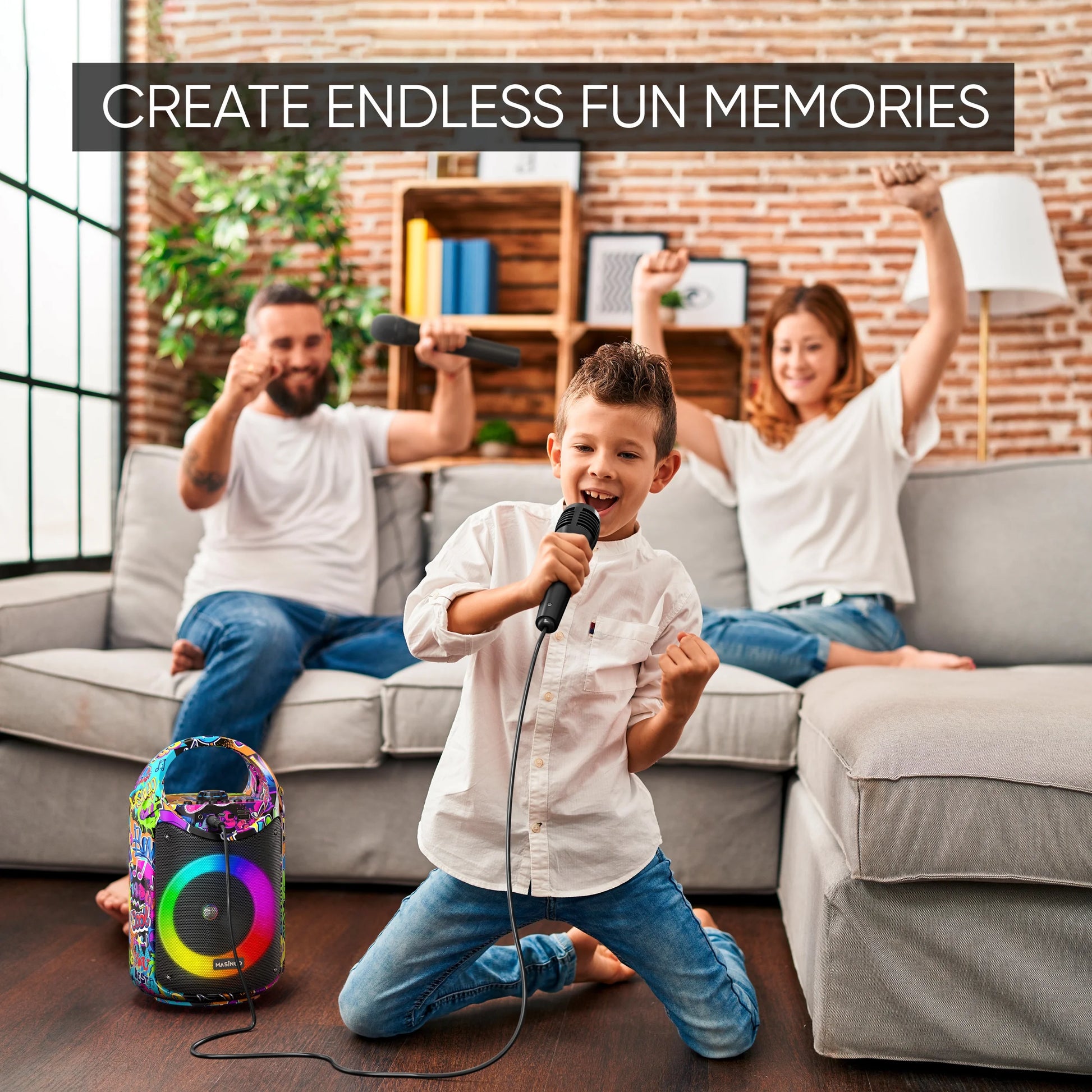 Karaoke Machine for Kids and Adults with 1 Wireless Karaoke Microphone and 1 Wired Mic, PA Portable Speaker System with LED Lights, Supports TF Card/Usb, AUX/MIC In, TWS for Home Party, Burletta C10