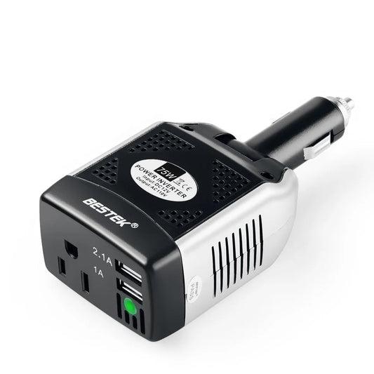 75W Portable Car Power Inverter DC 12V to 110V AC Power Inverter with 3.1A 2 USB Ports