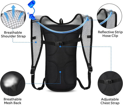 Light Hydration Backpack with 2L Water Baldder Lightweight Hydration Packs Rucksack Water Backpack for Running Hiking Camping Skiing Cycling Daypack (Blue)