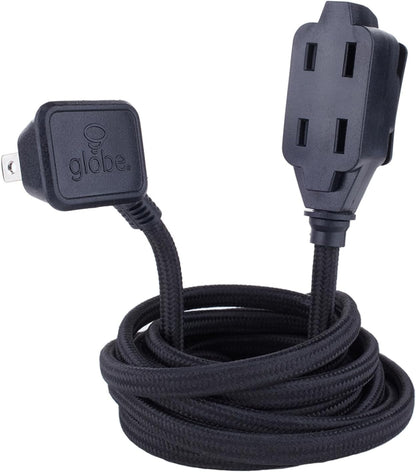 Electric 22810 9Ft Fabric Extension Cord, 3 Polarized Outlets, Right Angle Plug, 125 Volts, Black, Extension Cord with Multiple Outlets, Multi Plug Outlet, Electrical Outlet, Home Improvement