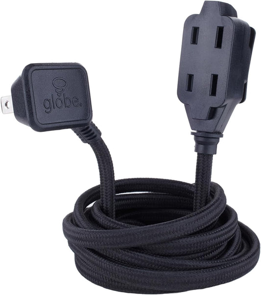 Electric 22810 9Ft Fabric Extension Cord, 3 Polarized Outlets, Right Angle Plug, 125 Volts, Black, Extension Cord with Multiple Outlets, Multi Plug Outlet, Electrical Outlet, Home Improvement