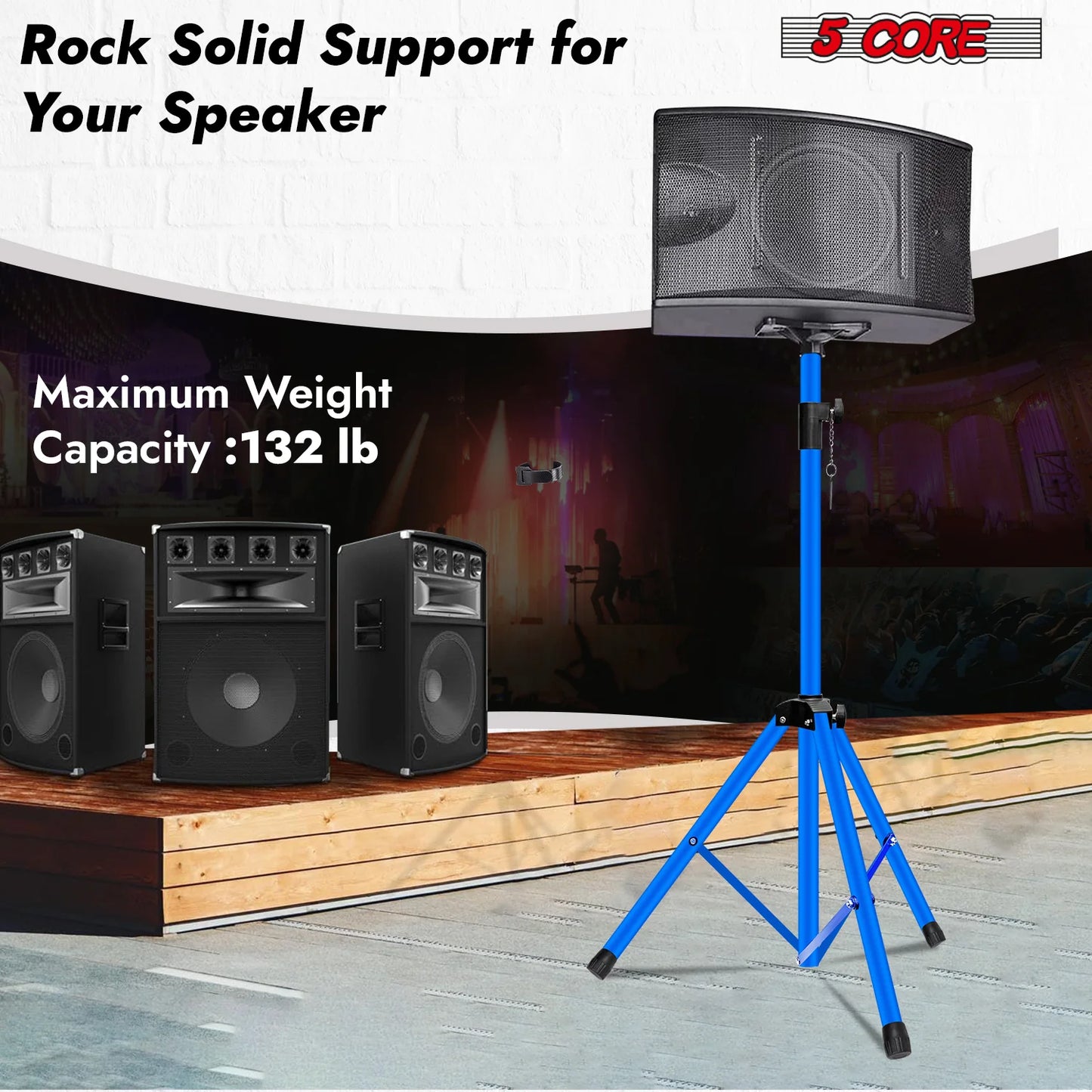 5Core Speaker Stand Tripod Tall Adjustable 72 Inch DJ Pole Mount Studio Monitor Stands SKY BLUE 1 PK