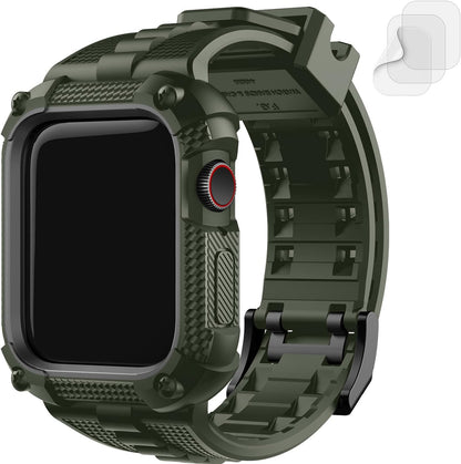 Compatible with Apple Watch Bands 41Mm 40Mm Series 9/8/7/6/5/4/SE2/SE, TPU Rugged Iwatch Strap Military Grade Shockproof Bumper Case with Screen Protector for Men Women (40Mm, Army Green)