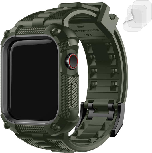 Compatible with Apple Watch Bands 41Mm 40Mm Series 9/8/7/6/5/4/SE2/SE, TPU Rugged Iwatch Strap Military Grade Shockproof Bumper Case with Screen Protector for Men Women (40Mm, Army Green)