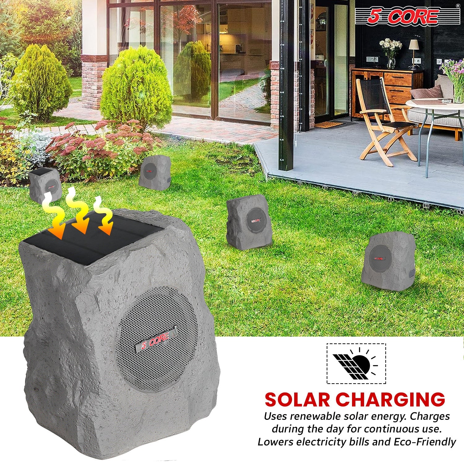 5Core Outdoor Wireless Speakers Bluetooth Rock Waterproof Linkable TWS Garden Speaker GRAY 1 PC
