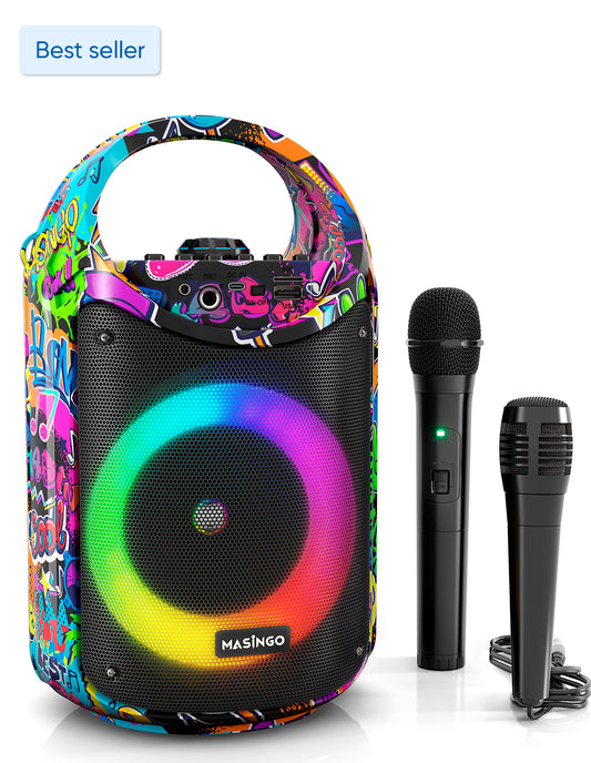 Karaoke Machine for Kids and Adults with 1 Wireless Karaoke Microphone and 1 Wired Mic, PA Portable Speaker System with LED Lights, Supports TF Card/Usb, AUX/MIC In, TWS for Home Party, Burletta C10