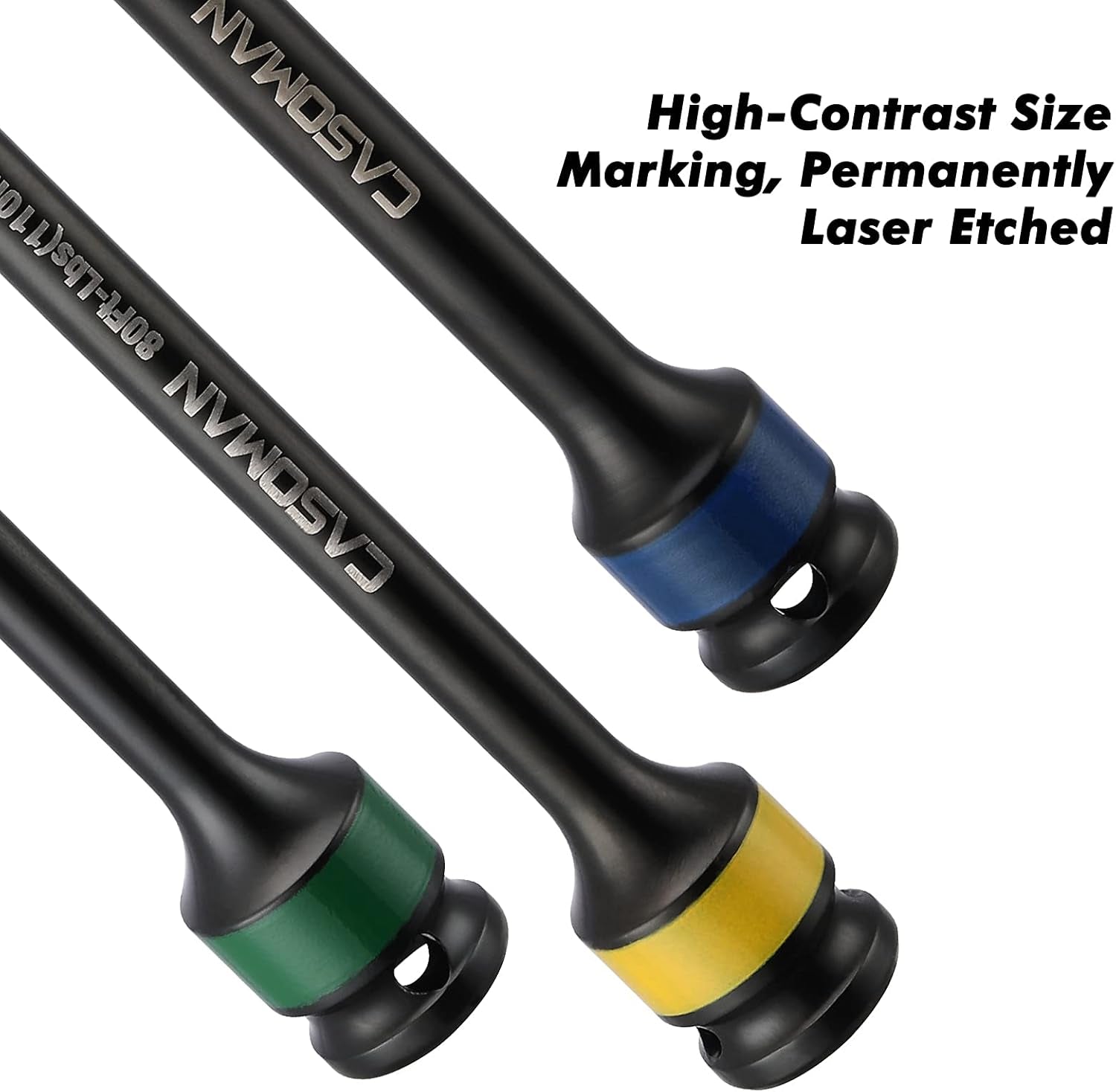 10 Piece 1/2" Drive 8 Inch Length Color-Coded Torque Extension Bar Set, 65 to 150 Ft-Lbs (90 to 200 Nm), Torque Extension Tool Set