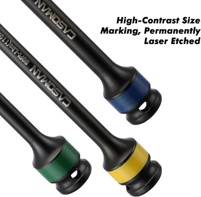 10 Piece 1/2" Drive 8 Inch Length Color-Coded Torque Extension Bar Set, 65 to 150 Ft-Lbs (90 to 200 Nm), Torque Extension Tool Set