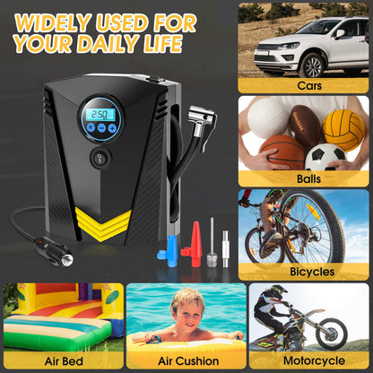 Tire Inflator, Portable Air Compressor for Car, Auto Air Pump with LED Light Gauge 12V DC, 150PSI Tire Pump Electric Air Pump Tire Inflator for Car, Bicycle, Motorcycle,Balls,Balloons, Black