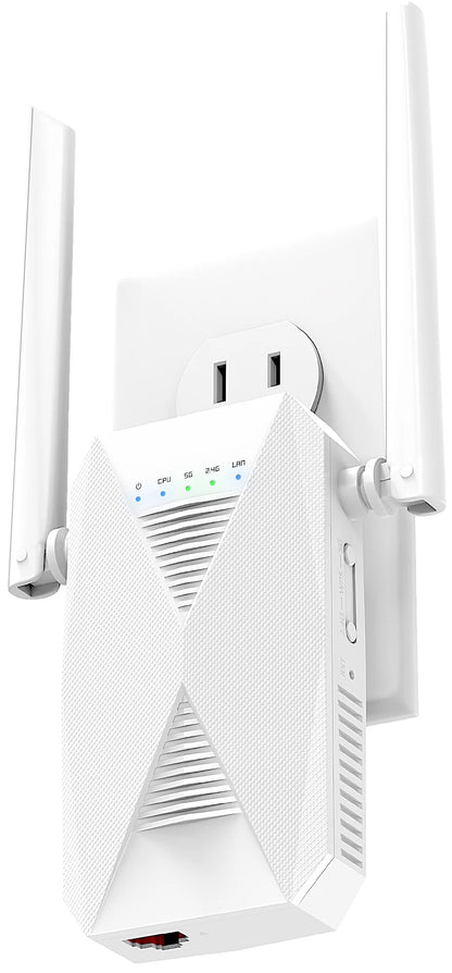 Wifi Range Extender - 1.2 Gigabit Dual Band Signal Booster, up to 3000Sq.Ft - 5 Ghz/2.4 Ghz, Internet Repeater, 30+ Devices, Indoors/Outdoors, Easy One-Click Set Up, Ethernet Port