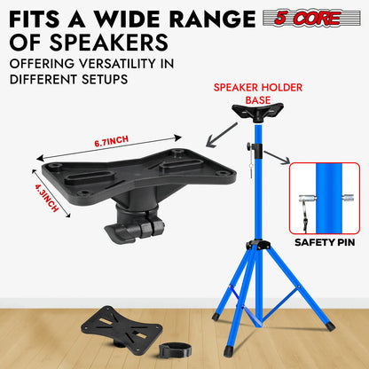 5Core Speaker Stand Tripod Tall Adjustable 72 Inch DJ Pole Mount Studio Monitor Stands SKY BLUE 1 PK