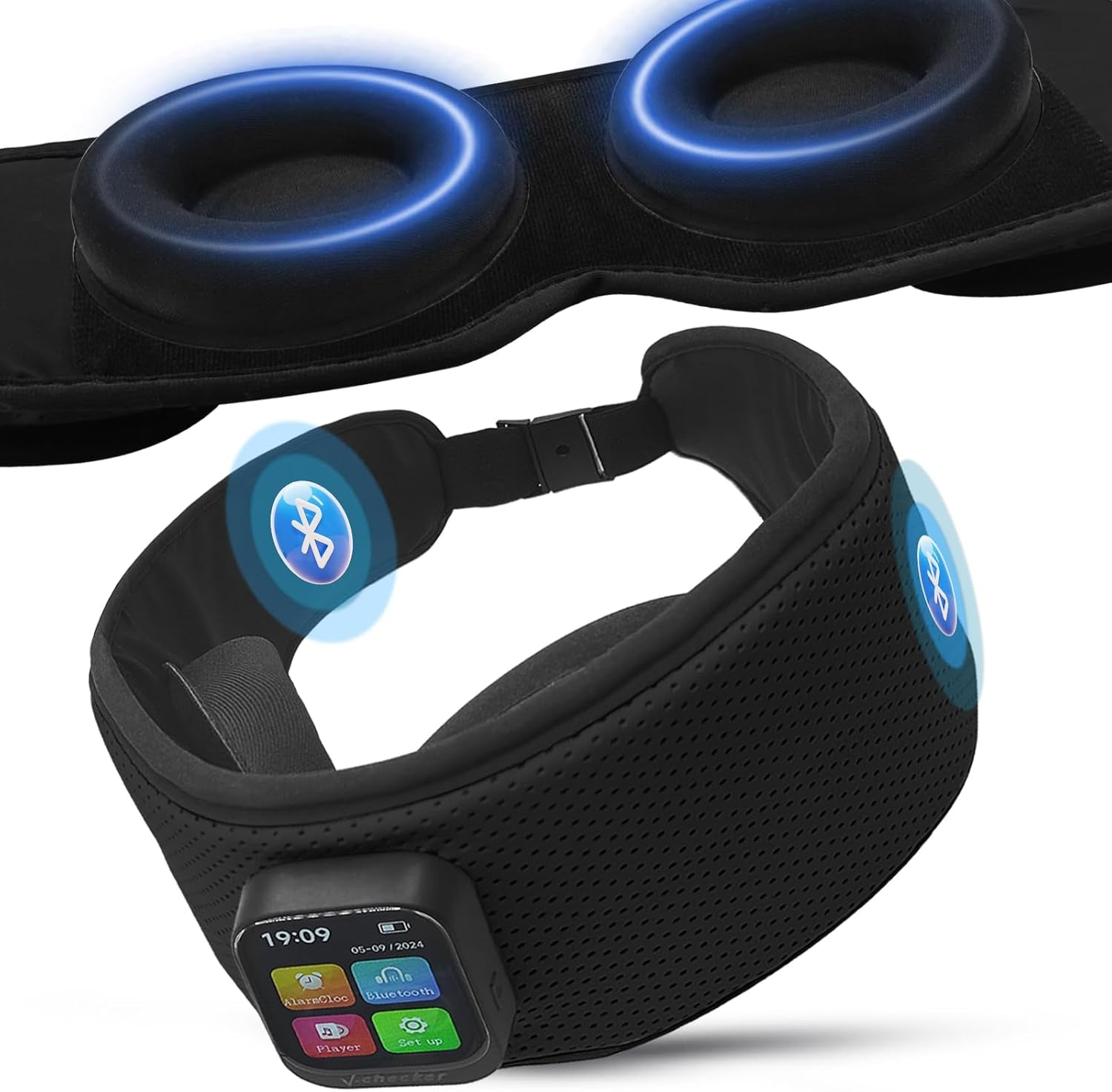 Sleep Mask with Bluetooth Headphones, 3D Contoured Sleep Eye Mask with Adjustable Eye Cups & Headband, Controllable Display, Blackout, Soft Comfortable, Travel Sleep Mask for Women Men Black