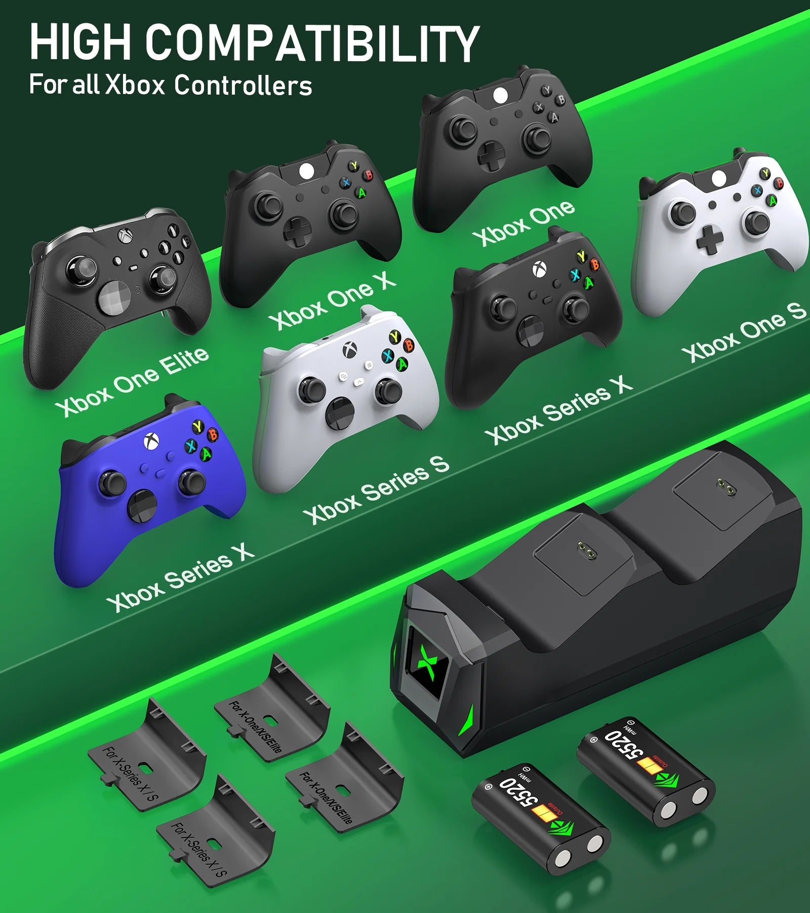 Xbox Controller Charger Station with 2*5220Mwh Rechargeable Battery Pack for Xbox One (All Models), Black