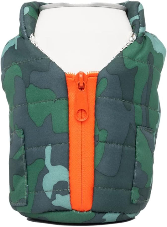 - the Puffy Vest - Insulated 12 Oz Can Cooler I Beer Bottle & Soda Can Insulator, Keep Drinks and Beverages Cold - Camo Green & Orange
