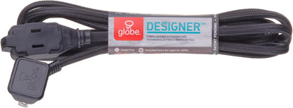 Electric 22810 9Ft Fabric Extension Cord, 3 Polarized Outlets, Right Angle Plug, 125 Volts, Black, Extension Cord with Multiple Outlets, Multi Plug Outlet, Electrical Outlet, Home Improvement