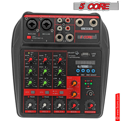 5 Core Audio Mixer 4 Channel DJ Equipment with Bluetooth USB Sound Board Console