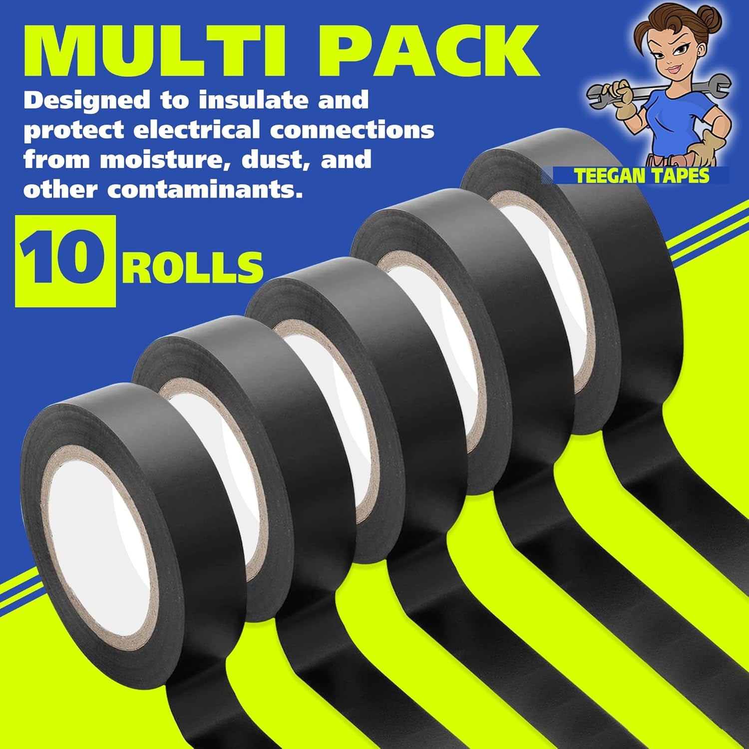 Black Electrical Tape | Heat Resistant Tape (10 Pack) | Vinyl Electrical Tape Flame Retardant | PVC | 7 Mil Wire Tape | 3/4 Inch Wide X 66 Foot Long Roll