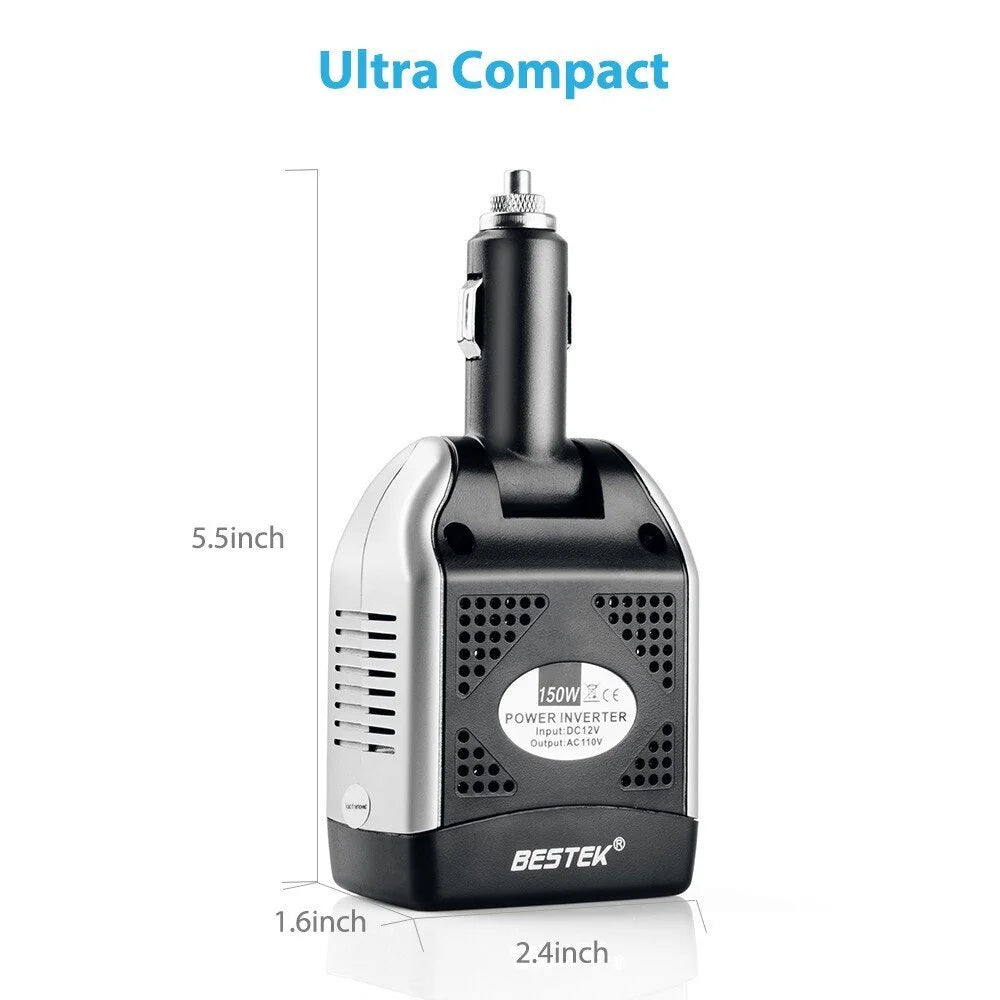 75W Portable Car Power Inverter DC 12V to 110V AC Power Inverter with 3.1A 2 USB Ports