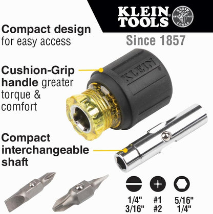 32561 Multi-Bit Screwdriver / Nut Driver, 6-In-1 Stubby Screwdriver with 2 Phillips, 2 Slotted, 2 Nut Drivers